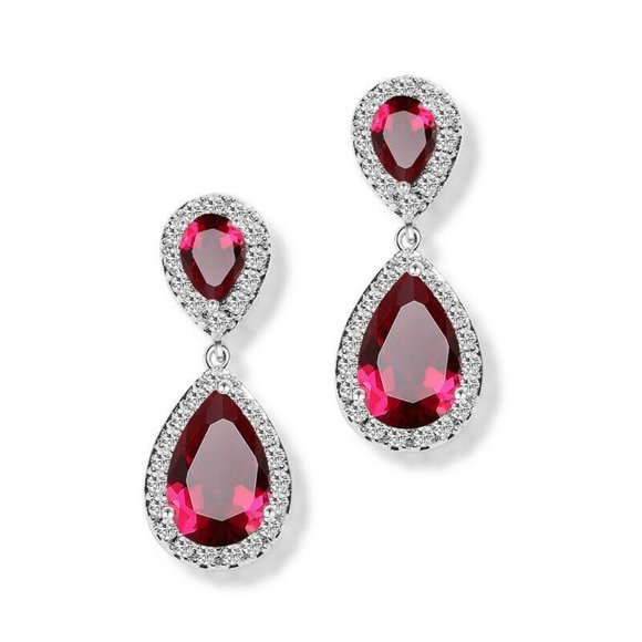 Ruby & Crystal Teardrop Dangle Earrings - Picture 1 of 1